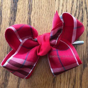 Red Plaid 4" double ribbon Boutique Bow  4B2332P   Handmade NWT Boutique